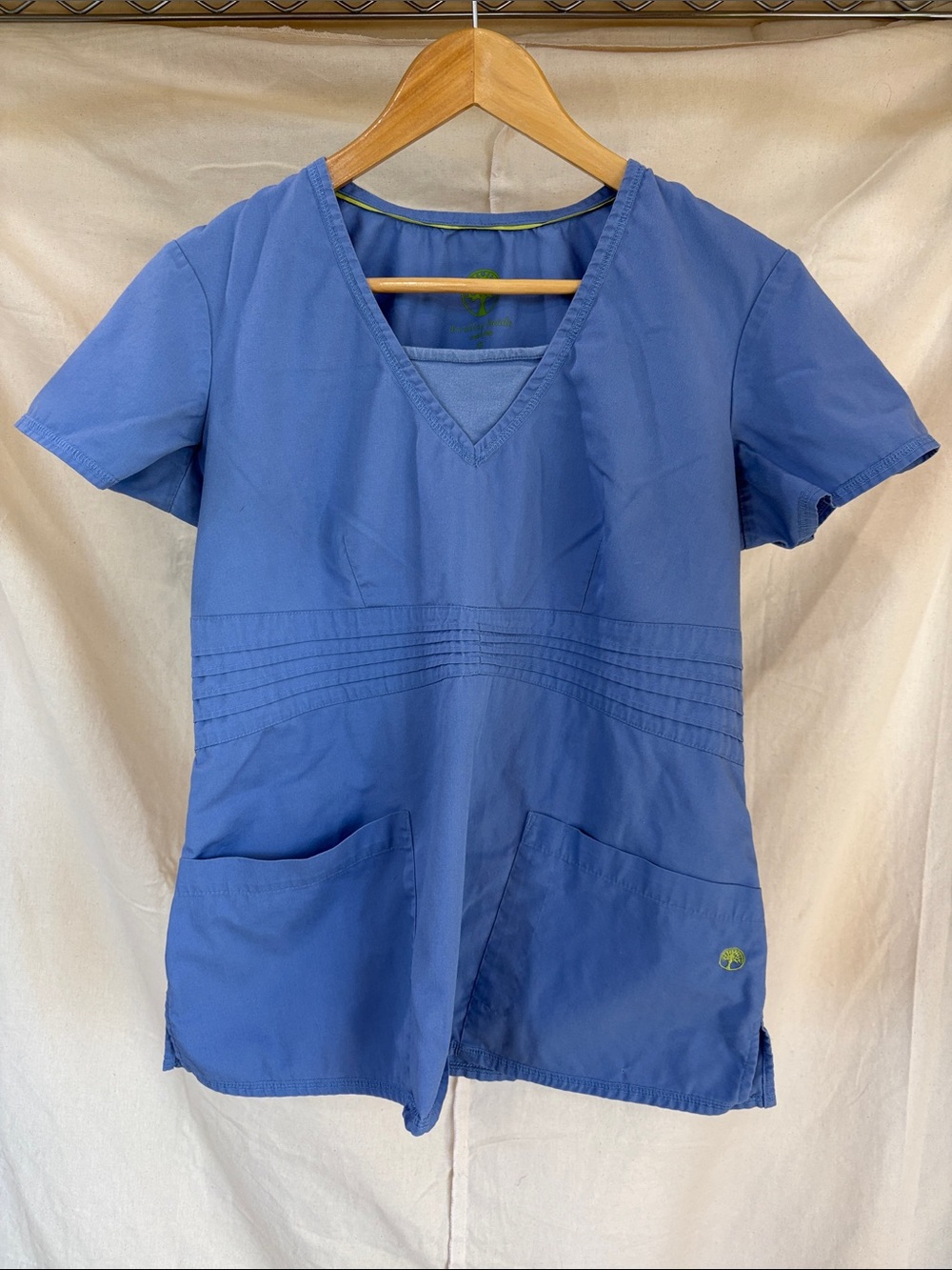 healing hands Blue V-Neck Short Sleeve Scrub Top